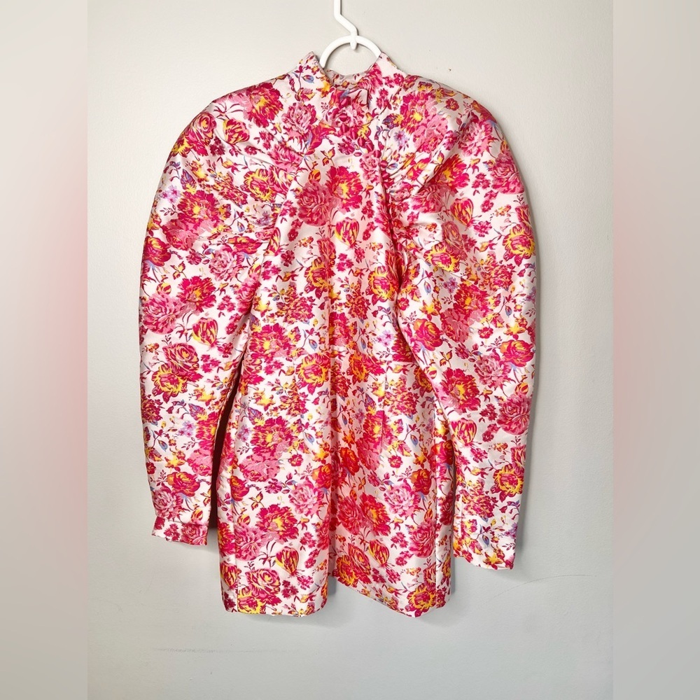 Rotate Birger Christensen Pink Floral Puff Sleeve Dress Size Medium - Picture 6 of 11